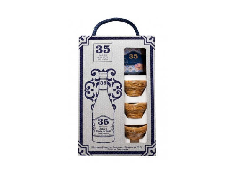 Licor 35 – Creme de Pastel de Nata Pack Portugal + 3 Cups + Chocolates 70 Cl